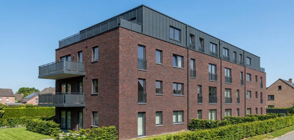 Rendu 3D de Vennes 65 à Liège : pignon avec balcons d’angle